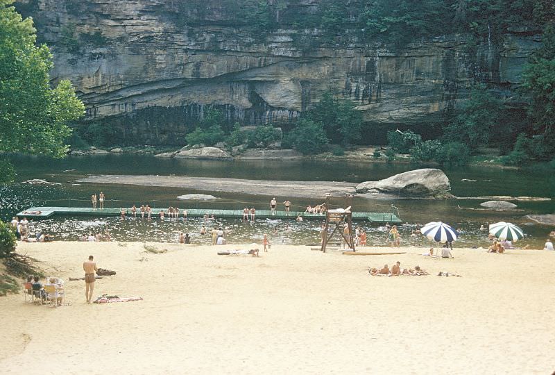 Beach at Cumberland Falls State Park, Kentucky. April 1954