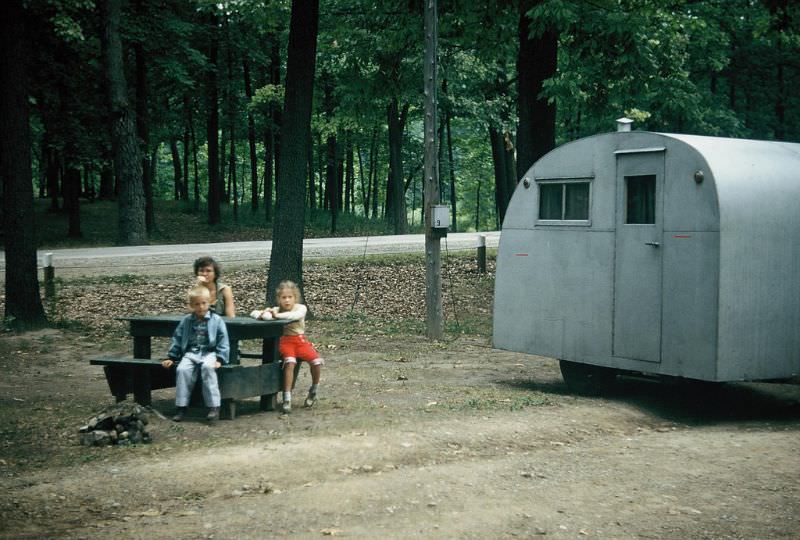 Family at campground, Hayes State Park, Michigan. June 1954