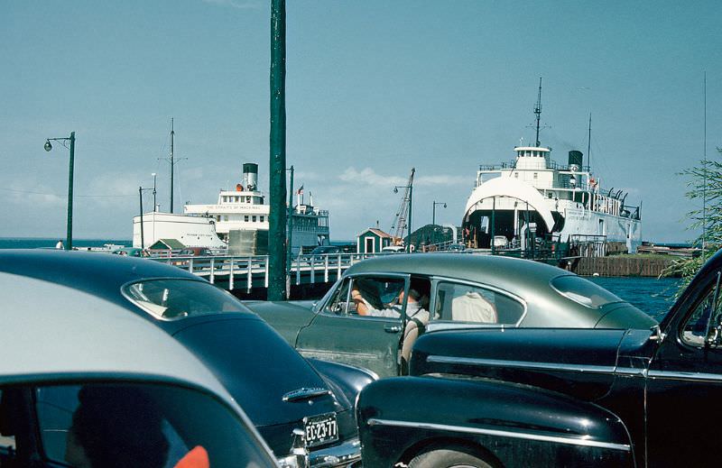 Mackinac Island ferry, St. Ignace, Michigan. May 1951