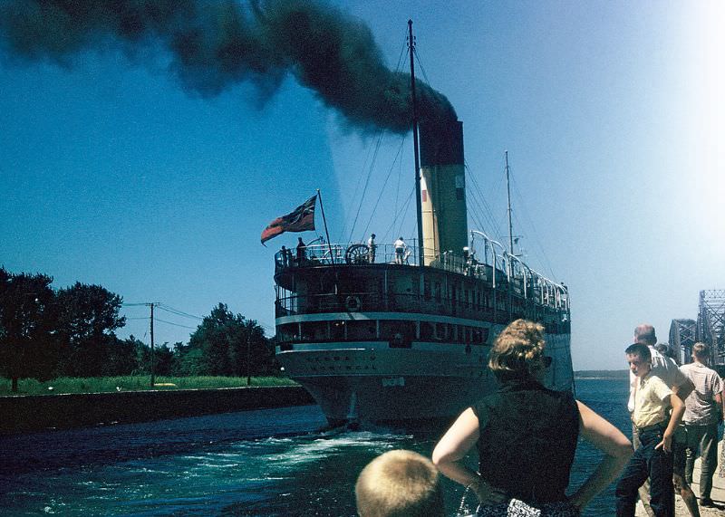 Ship in locks, Sault Ste. Marie, Michigan. June 1959