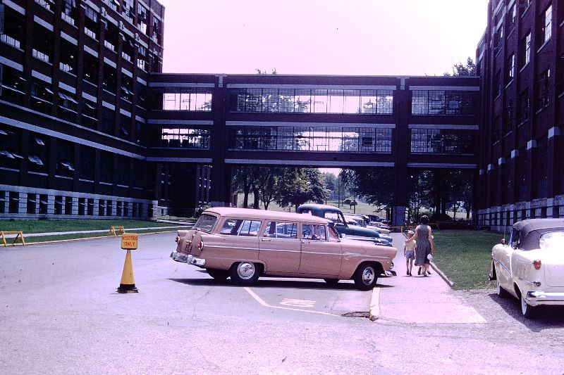 Walking toward tour area, Kellogg Cereal, Battle Creek, Michigan. June 1955