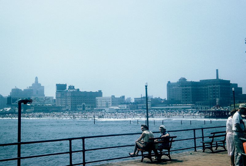 Atlantic City boardwalk and beach, New Jersey. July 1959