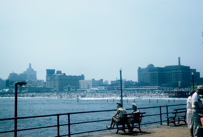 Atlantic City boardwalk and beach, New Jersey. July 1959