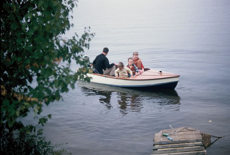 Boat ride on Fish Creek Pond, New York. November 1955