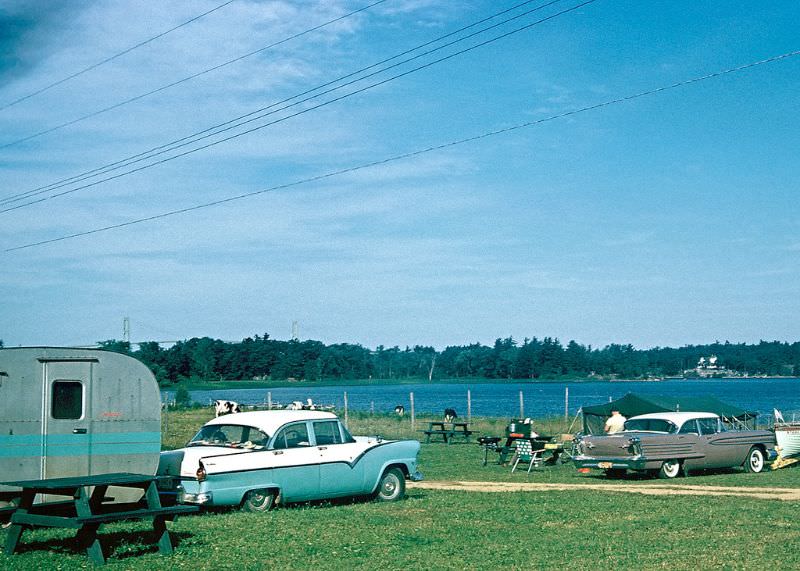 Campsite along St. Lawrence River, Alexandria, New York. July 1959