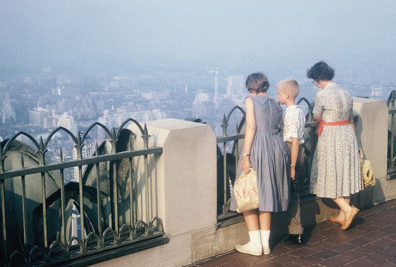 Standing on the top of the RCA Building, Rockefeller Center, New York. November 1959