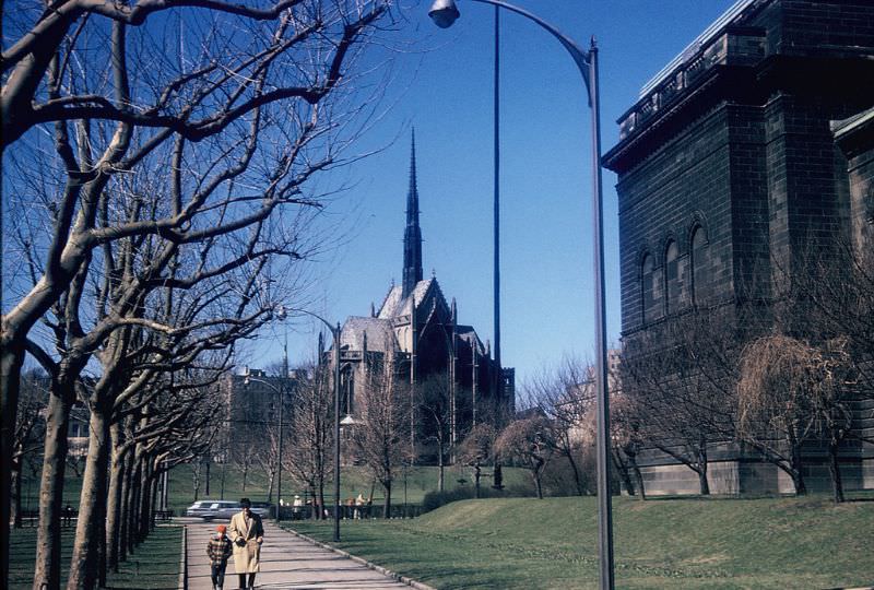 Carnegie Museum and church, Pittsburgh, Pennsylvania. March 1959