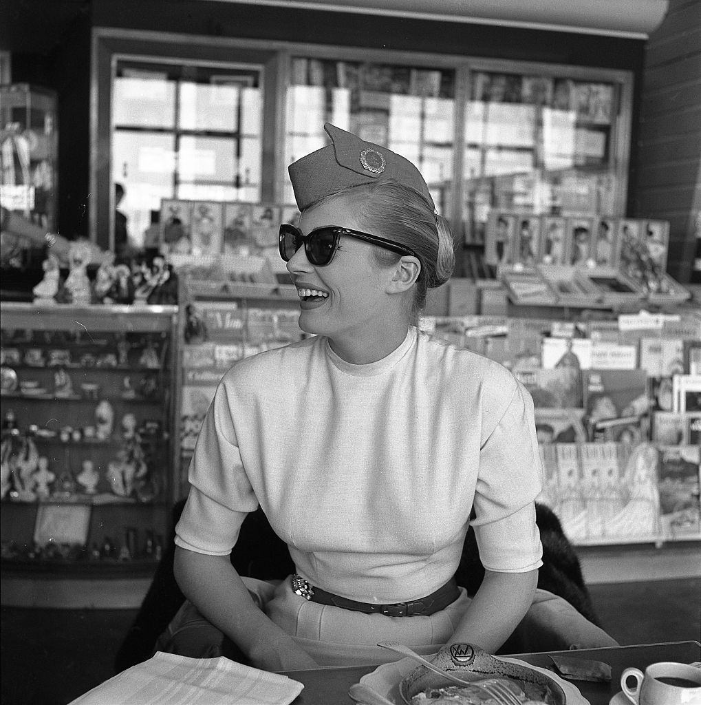 Anita Ekberg at the Bourget airport (France) in 1956.