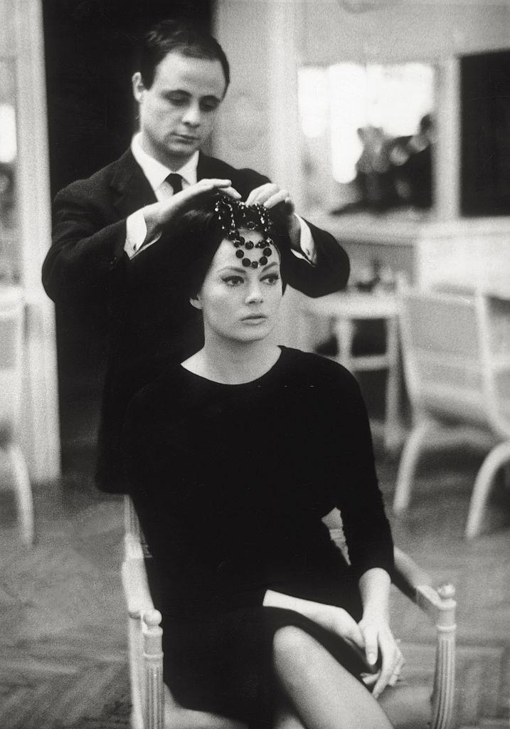 Anita Ekberg tries a hairstyle, 1956.