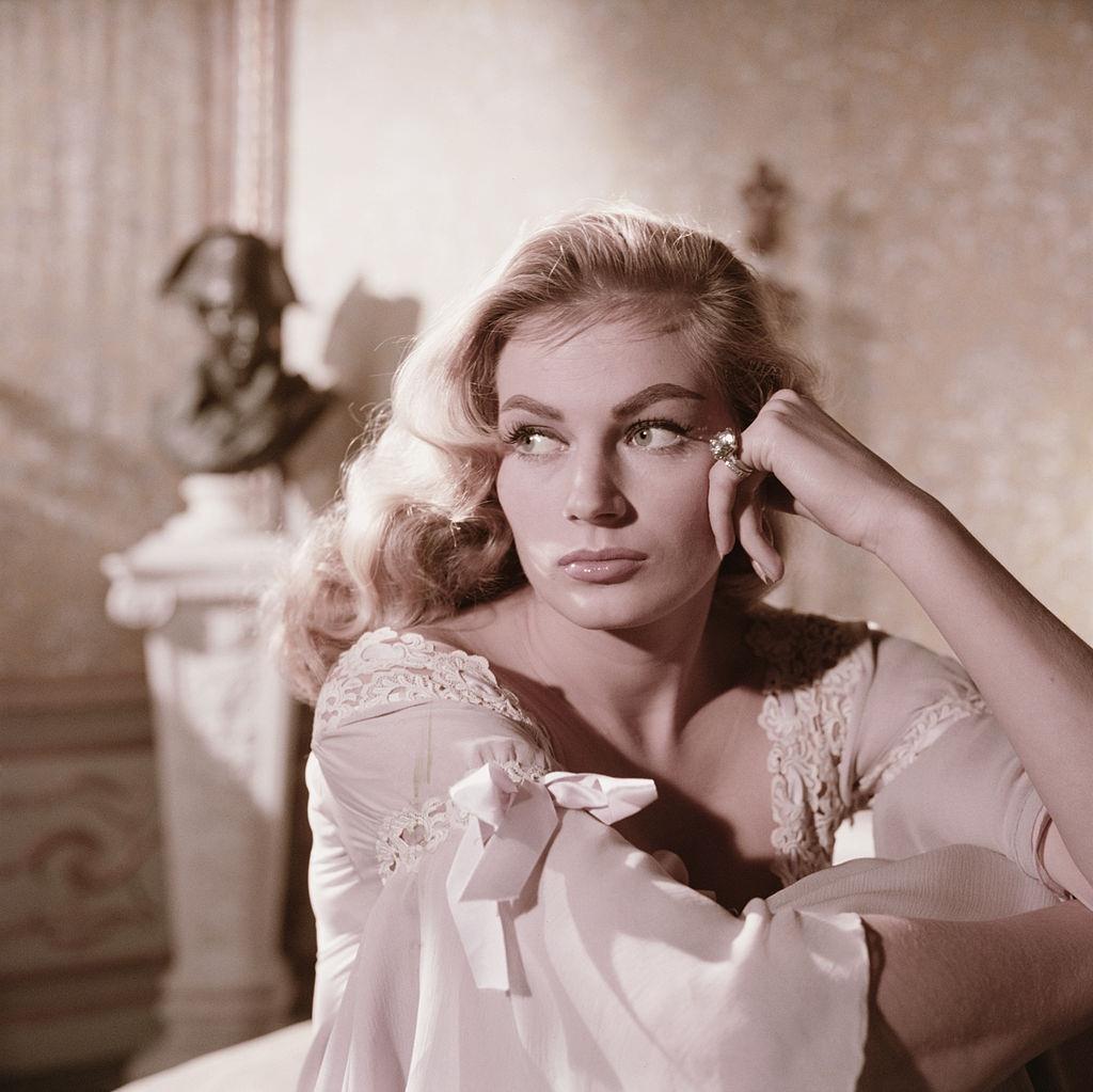 Anita Ekberg as Helene Kuragina, on the set of the film 'War and Peace', 1956.