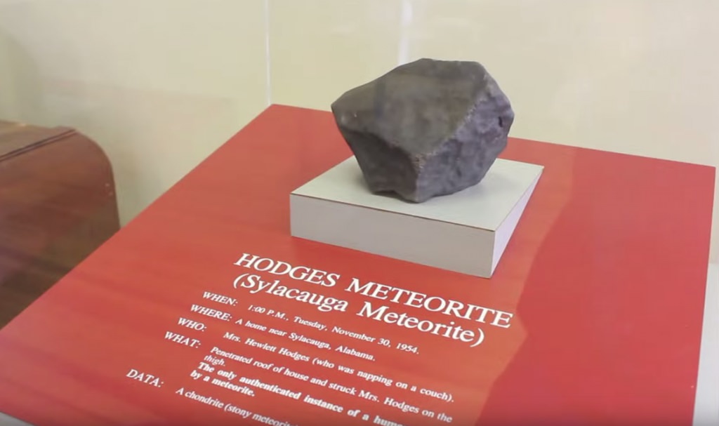 The Hodges Meteorite on display at the University of Alabama’s Natural History Museum.