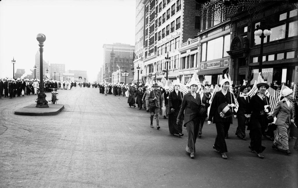 Women'S Suffrage Parade Marching on South Michigan Avenue. Chicago circa 1914.