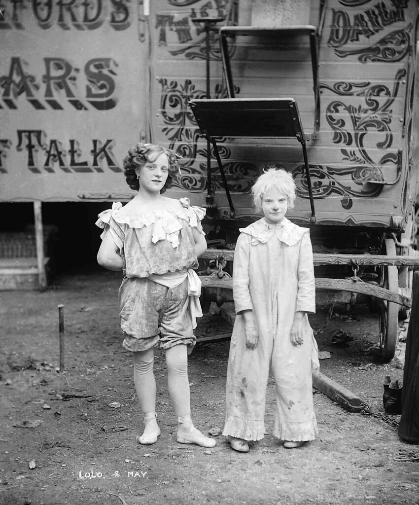 Two younger performers - Lola and May of Hanneford's Canadian Circus, 1910s.
