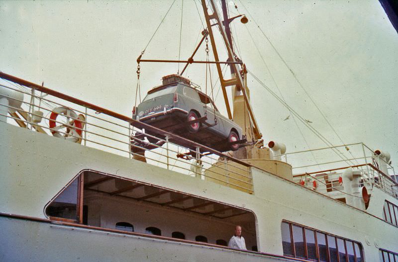 DFDS North Sea Ferry, Kronprinsesse Ingrid unloading at Esbjerg, 1965