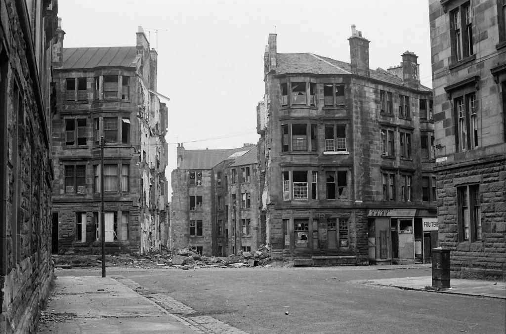From Cullodden Street and looking through the partially demolished tenement in Coventry Drive.