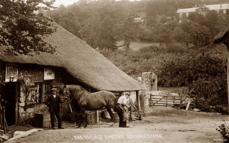 The village smithy at Branscombe, Devon, circa 1910s