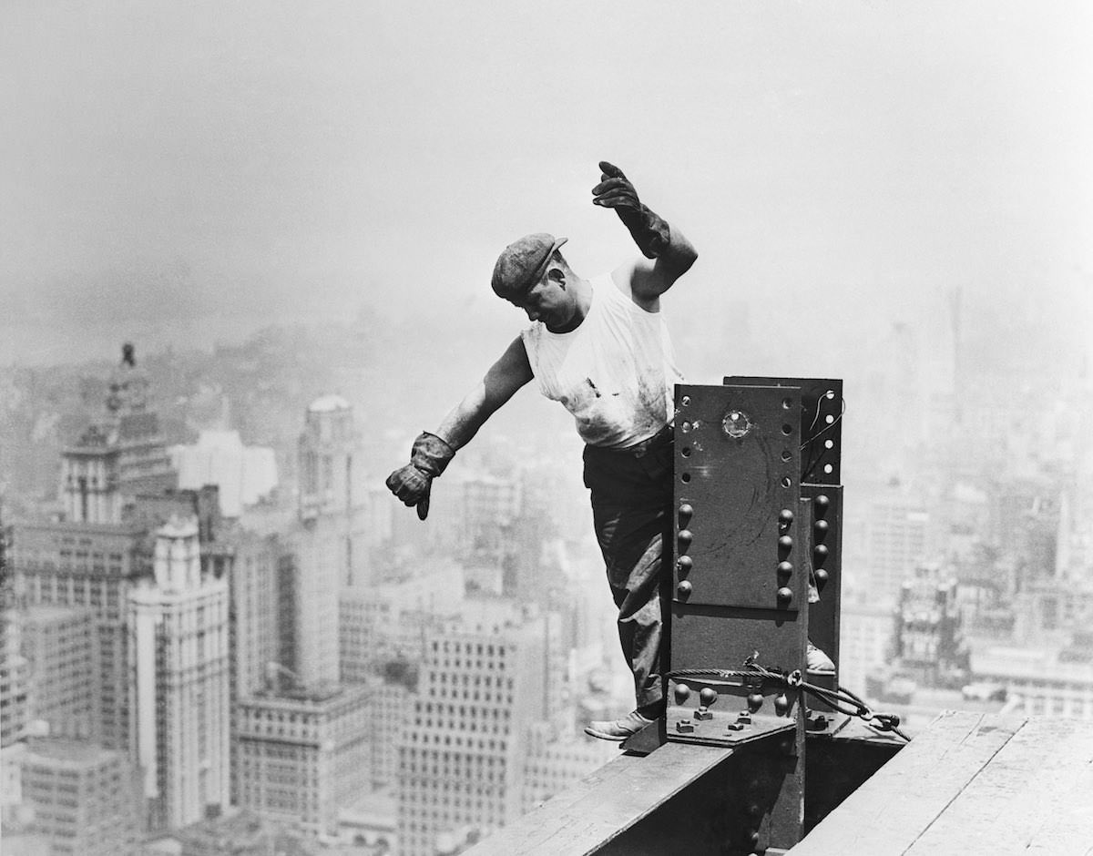 Flirting with danger is just routine work for the steel workers arranging the steel frame for the Empire State Building, which will be the world's tallest structure when completed.Sept. 29, 1930
