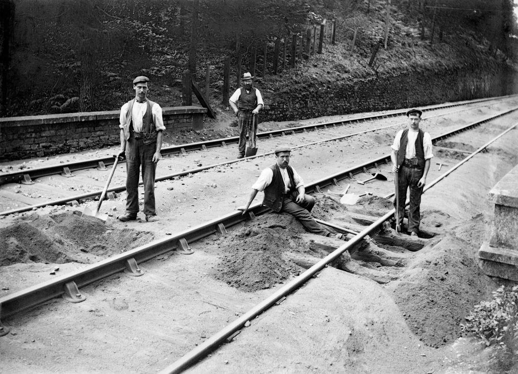 Railway tracklayers at work, Bodmin Road Station, Cornwall, 1901.