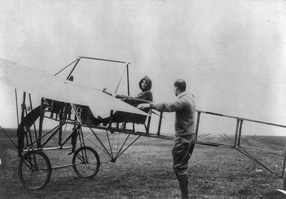 Harriet in the cockpit of her plane in the USA, 1911.