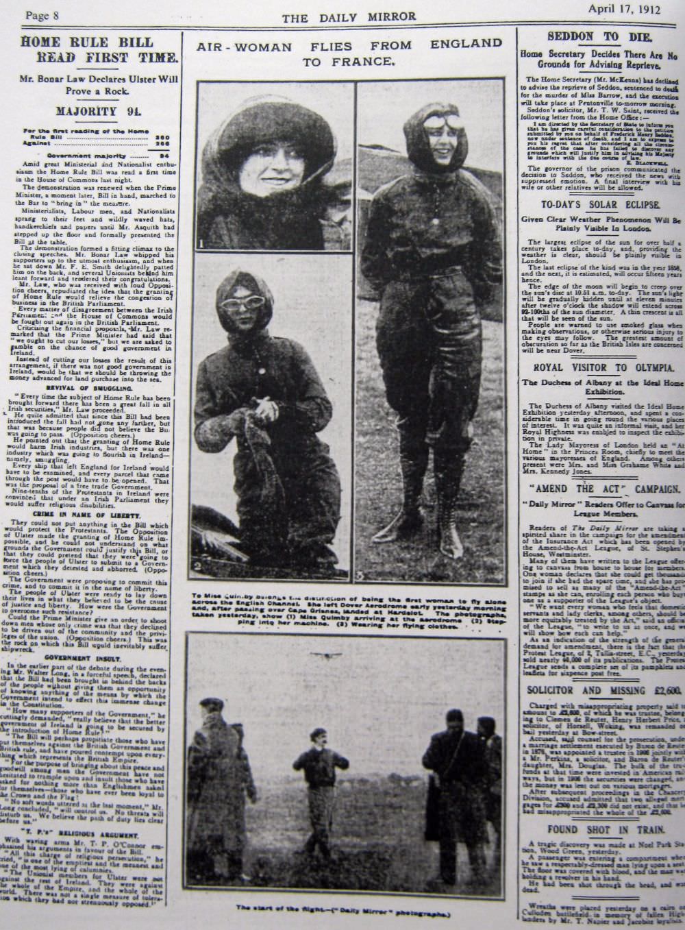 Page 8 of the Daily Mirror 17 April 1912. (Courtesy of Giacinta Bradley Koontz)