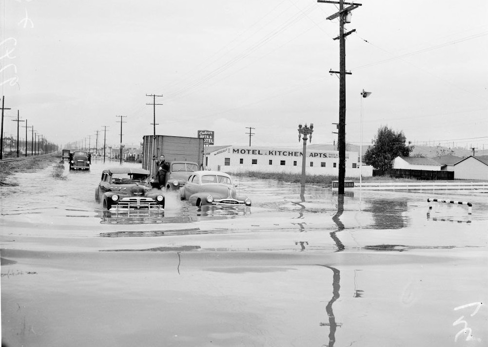 Cars near the motel, Culver Boulevard. 15 November 1952.