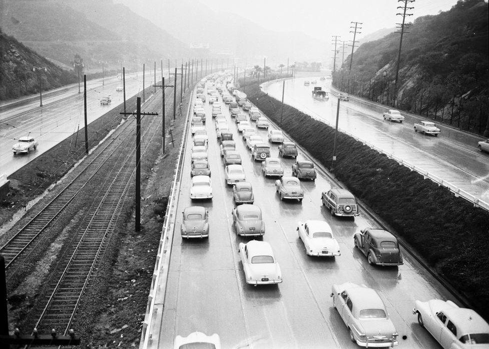 Cahuenga Pass, Los Angeles, after heavy rain and flood. January 1952.