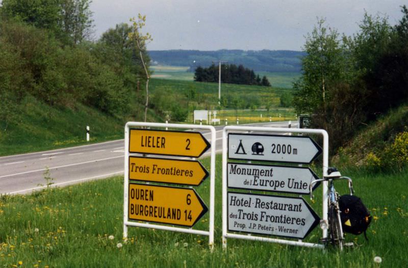 The three frontiers. Where Belgium, Luxembourg and Germany meet. May 1955