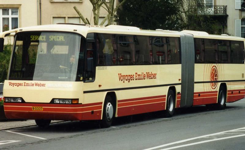Buses in Luxembourg. Neoplan Transliner N321 gelenkbus, B 0037 of Voyages Emile Weber, 1995