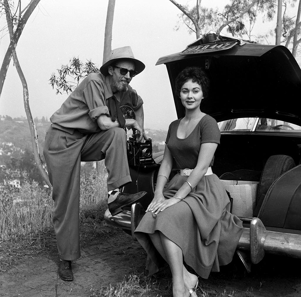 Marla English with an unknown man, 1954.