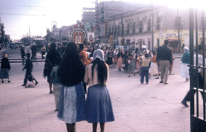 Pilgrims approaching the Shrine of Guadalupe, Mexico City. December 1958