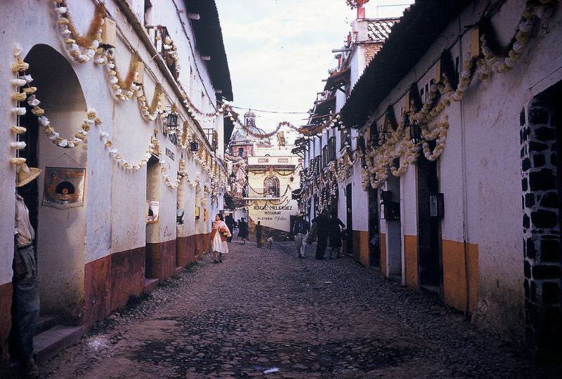 Christmas decorations, Taxco. December 1958