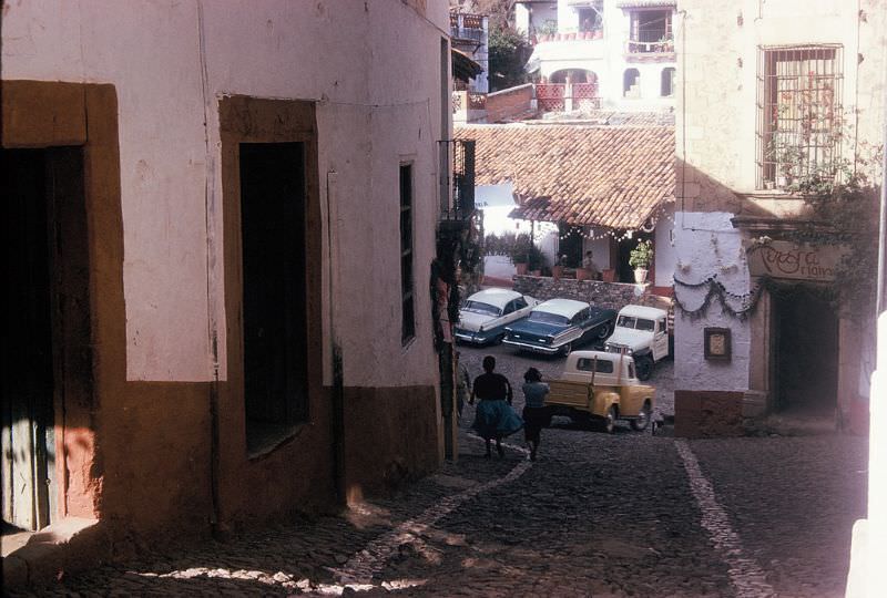 Steep cobblestoned street, Taxco. December 1958