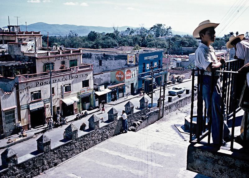 Street scenes from balcony of Cortes Palace, Cuernavaca. December 1958