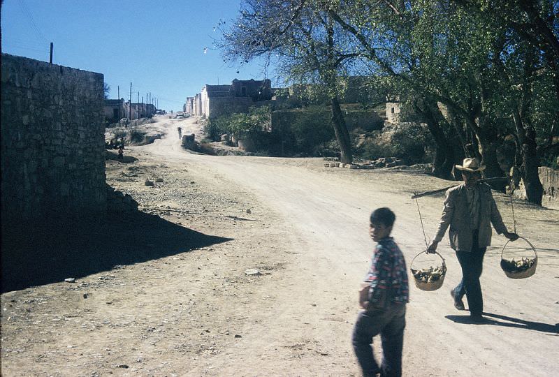 Mexican village and banana peddler, December 1958