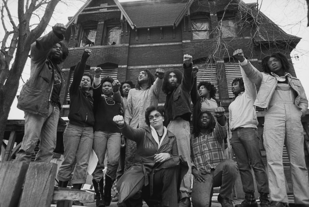 MOVE members in front of their original headquarters in the Powelton Village area of Philadelphia.1978