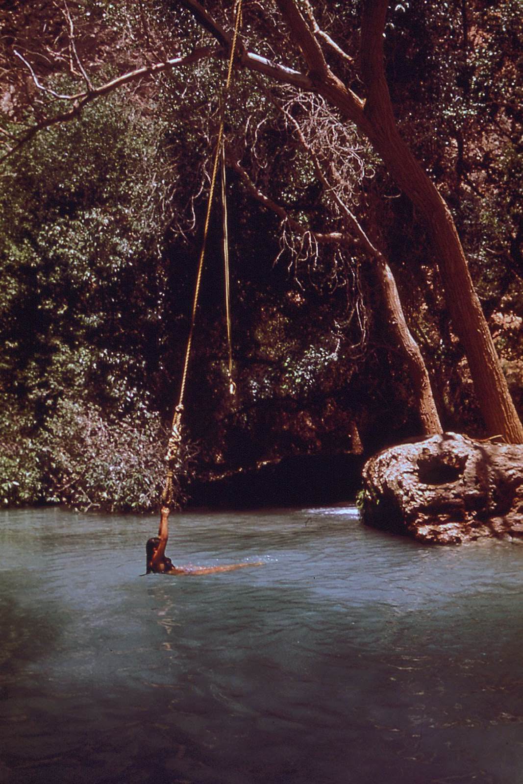 A woman swims in Havasu Creek.