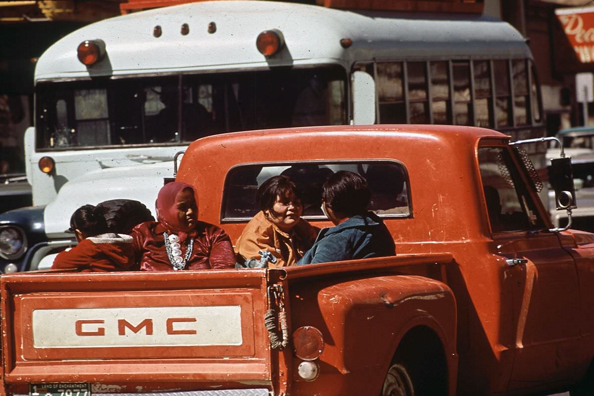 Navajo people ride into the town of Window Rock, Arizona.