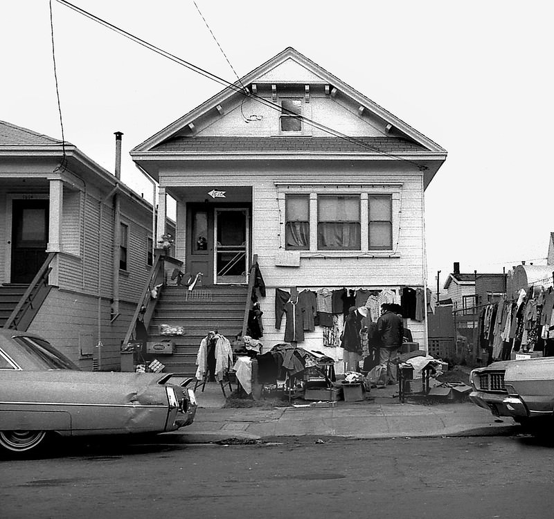 Sidewalk sale, West Oakland, 1977.