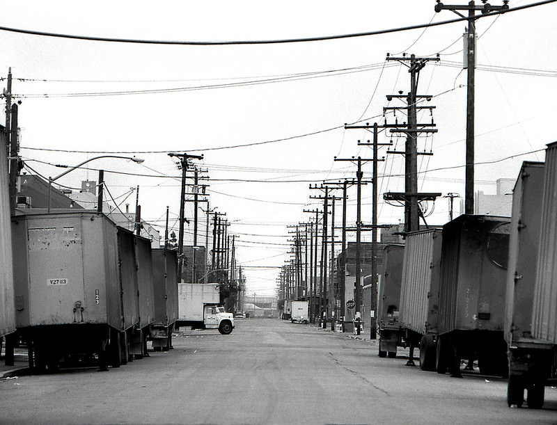Looking down 3rd street, near the Oakland Produce Terminal, 1979.