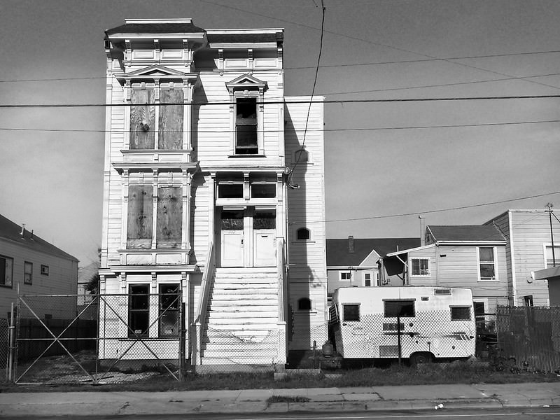 Derelict victorian flats,1610 14th Street, Oakland, 1980s.