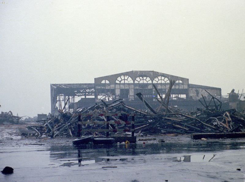 Pier ruins across West Street from the World Trade Center, Battery Park City and the World Financial Center would be built here in later years, March 1973