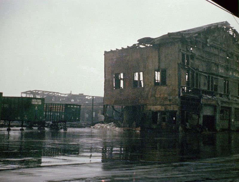 Ruins of old piers across West Street from the World Trade Center where is exactly the World Financial Center is now, March 1973