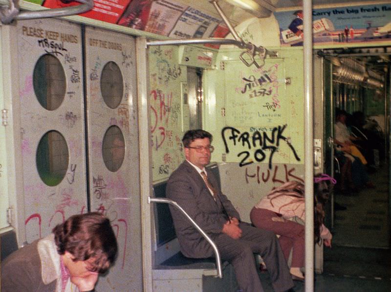 Subway 1973-style with graffiti, March 1973