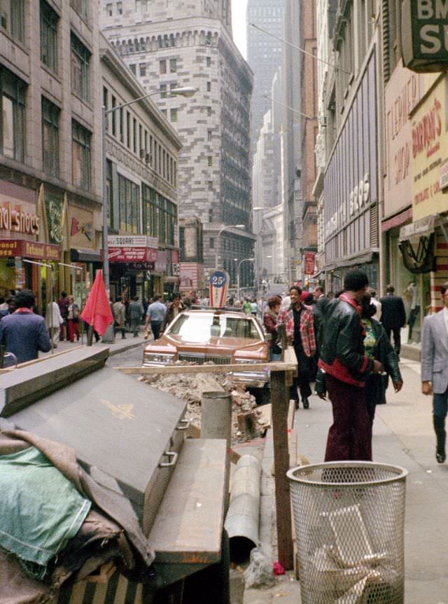 Nassau Street looking toward Wall Street, Lower Manhattan, 1976