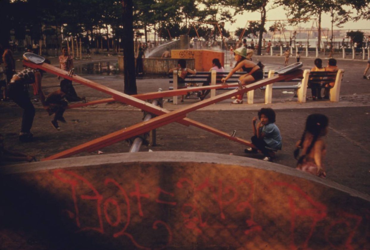 Playground in East River Park in Manhattan, July 1974.