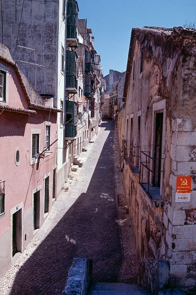 Old streets of Lisbon, Portugal, in August 1974.