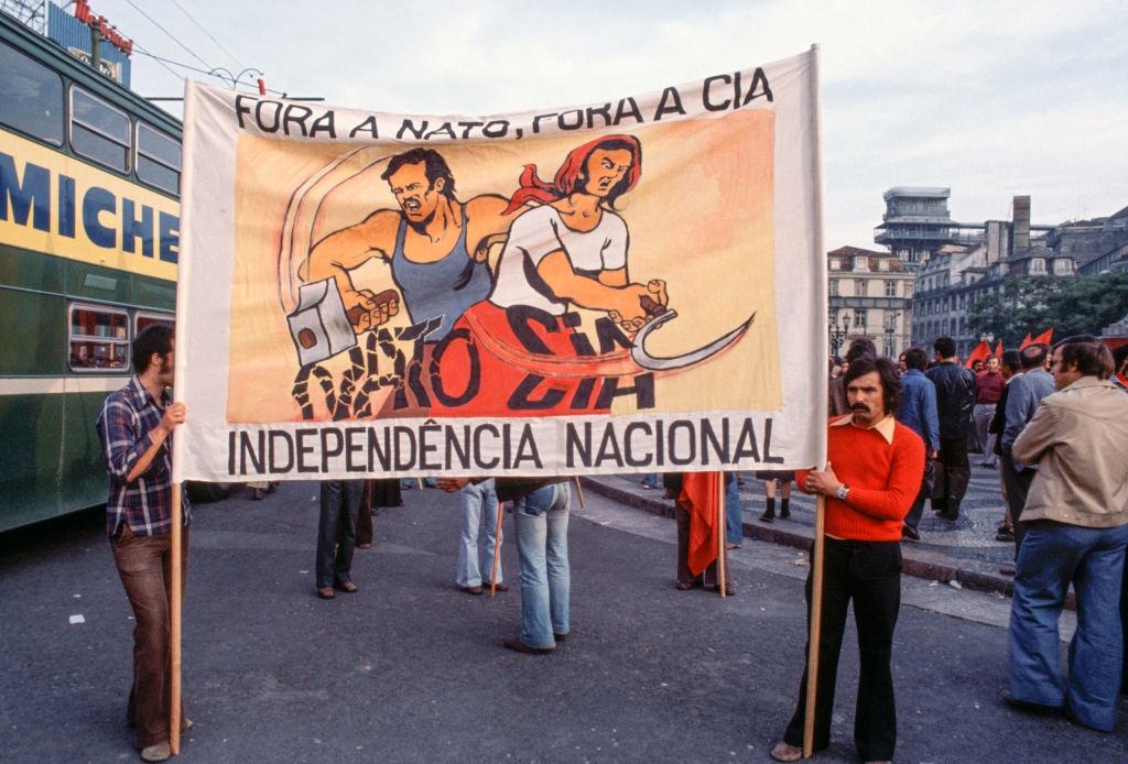 Sign for national independence in May 1975 in Portugal.