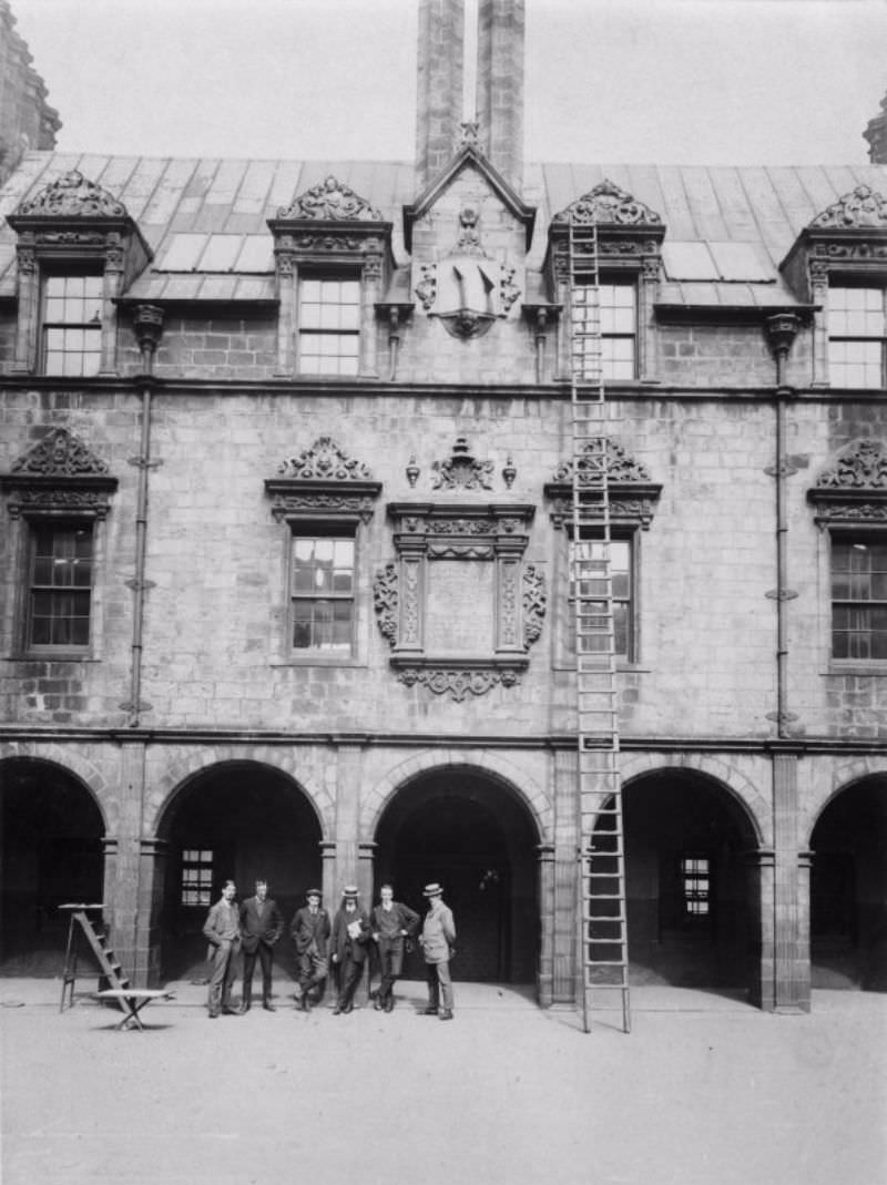 View of the courtyard, George Heriot's School, Lauriston Place, Edinburgh, c. 1900.