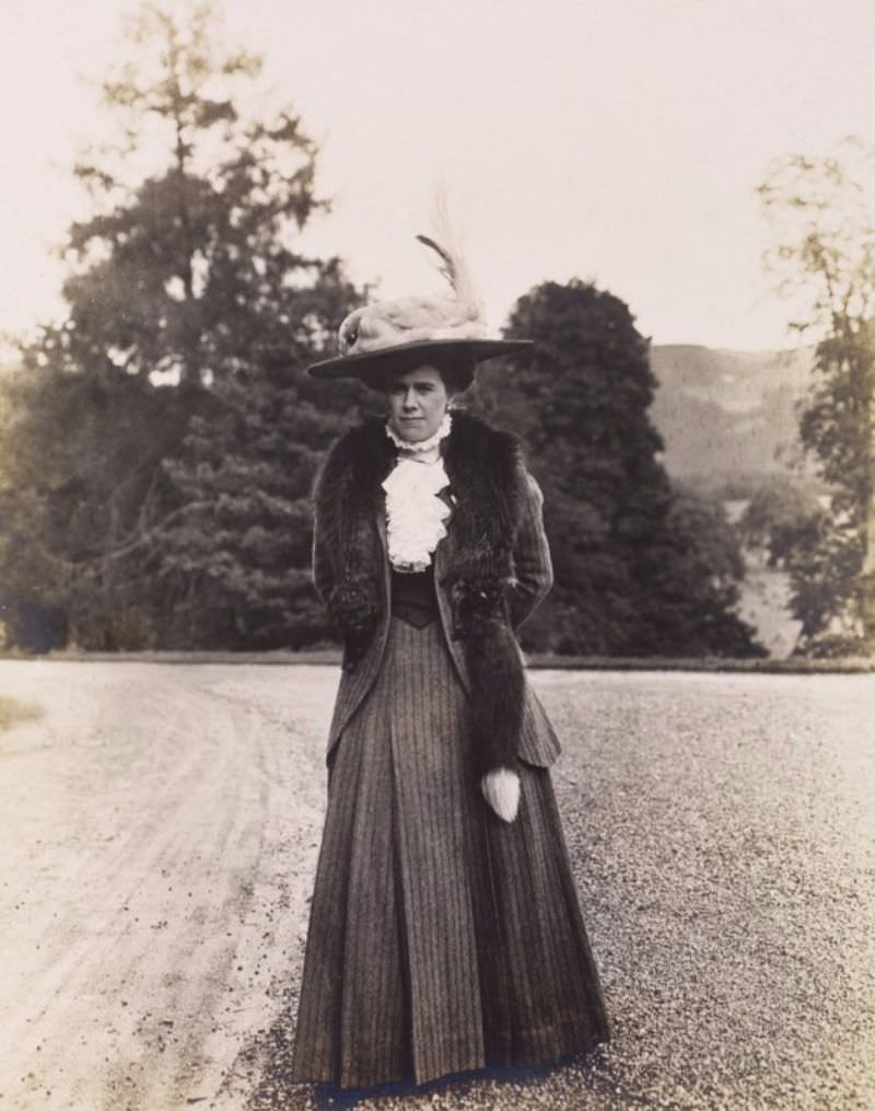 Cornelia Craven at Balmacaan House, c.1910. Titled: 'Myself' The album is titled: 'These photographs were all taken with my little Kodak. Cornelia Craven'.
