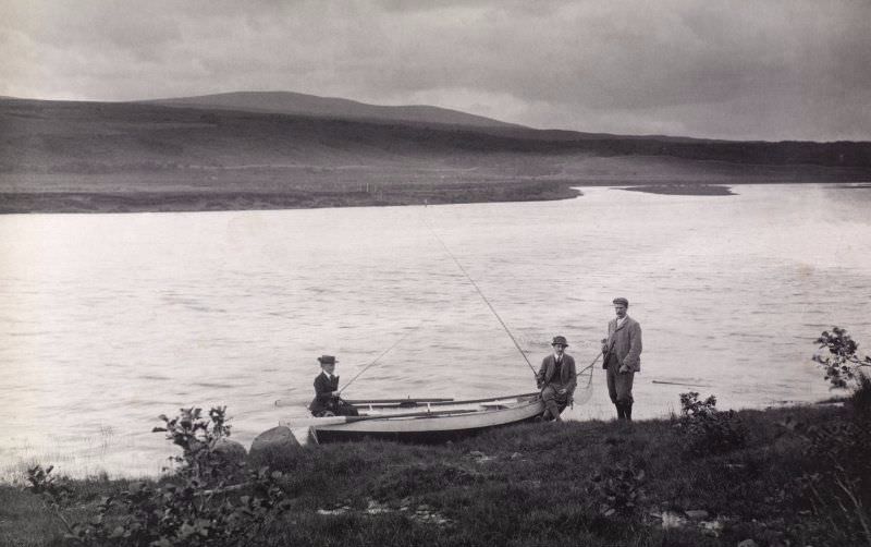 Fishing party, c.1910. Titled: 'Inveroykel and Kyle of Sutherland'.